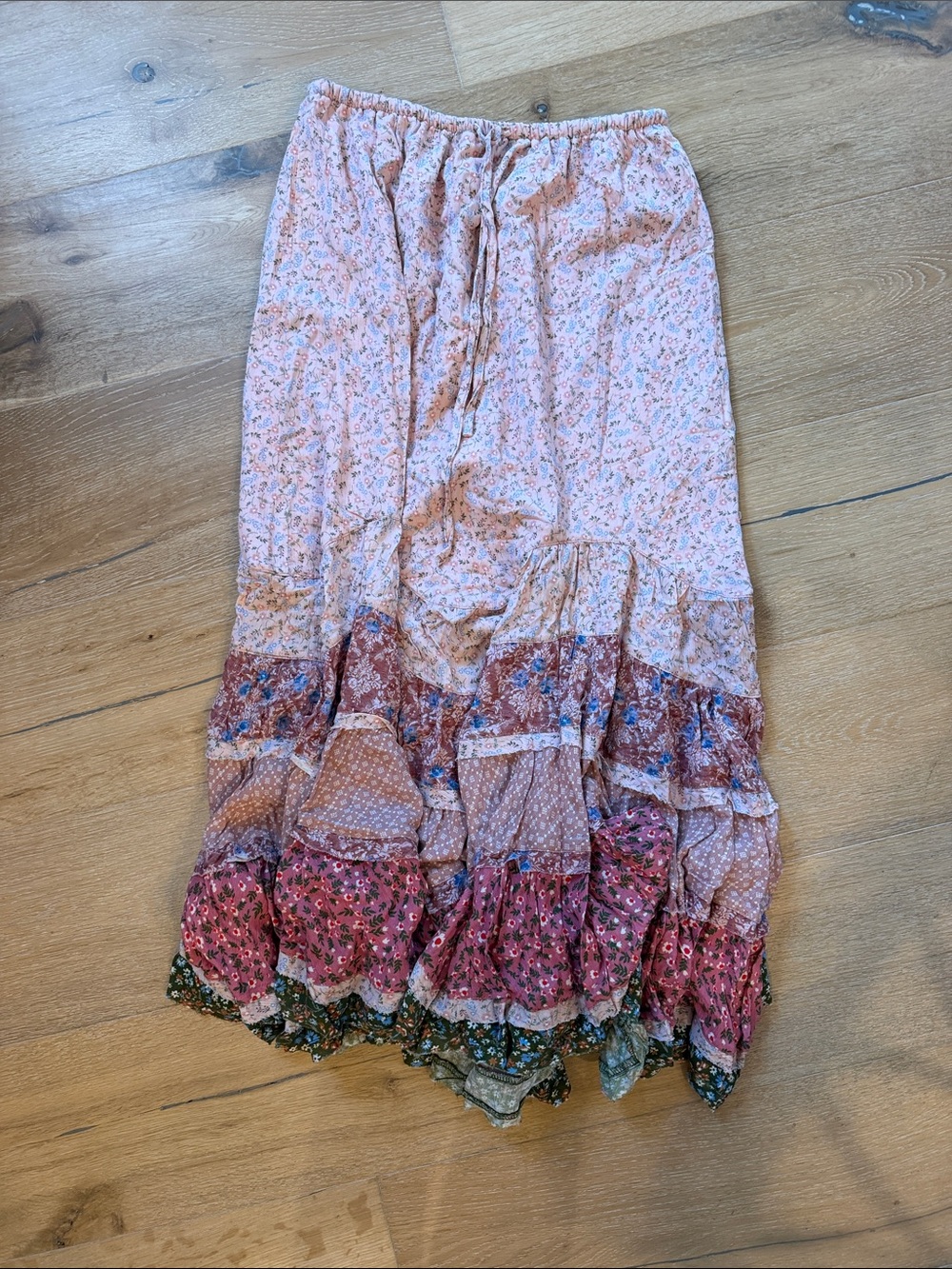 Mustard Seed Pink Floral Patchwork Maxi Skirt